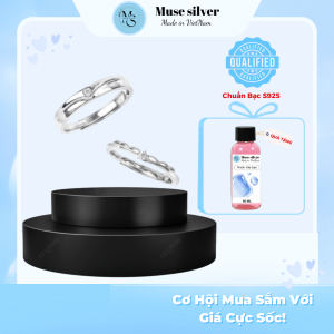 Nhẫn Đôi Bạc Free Size MuseSliver Vương Miện 1 Chấm Đá