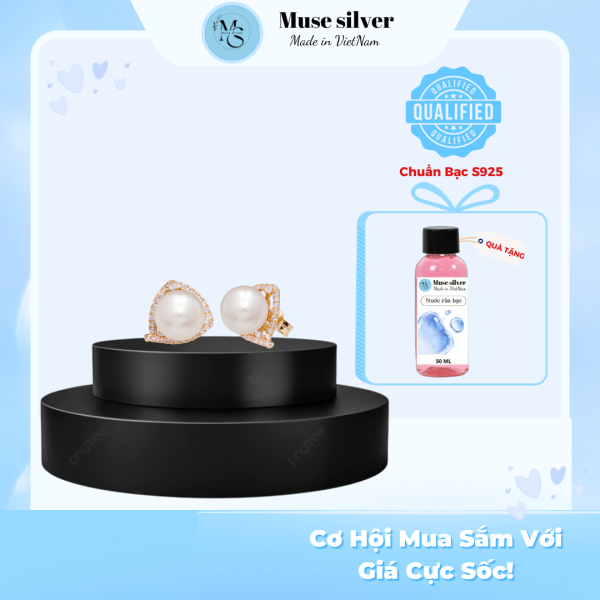 Khuyên tai ngọc trai đính đá mạ vàng – MuseSilver - Ảnh 4