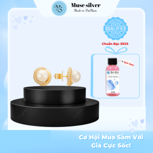 Khuyên tai ngọc trai đính đá mạ vàng – MuseSilver