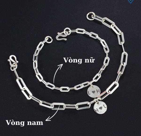 Lắc tay đôi nam nữ bạc mắt xích khắc tên theo yêu cầu -MuseSilver - Ảnh 2