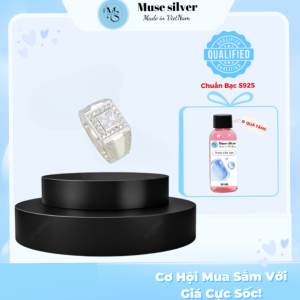Nhẫn bạc nam mặt đá vuông sang trọng